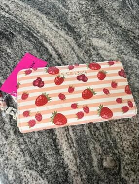 Betsey Johnson Strawberry Berry Zip Wallet Pink Stripe NWT